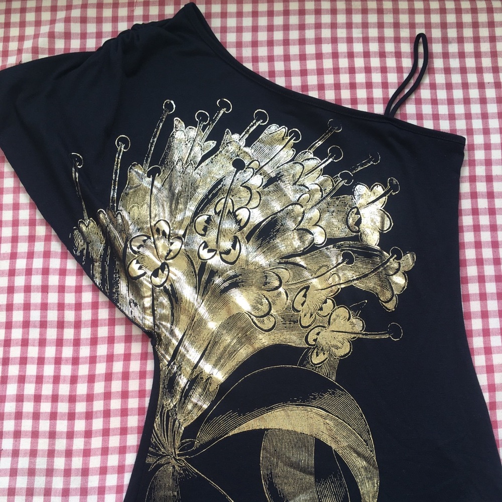 Wet Seal Black + Gold Off Shoulder Top Size Med